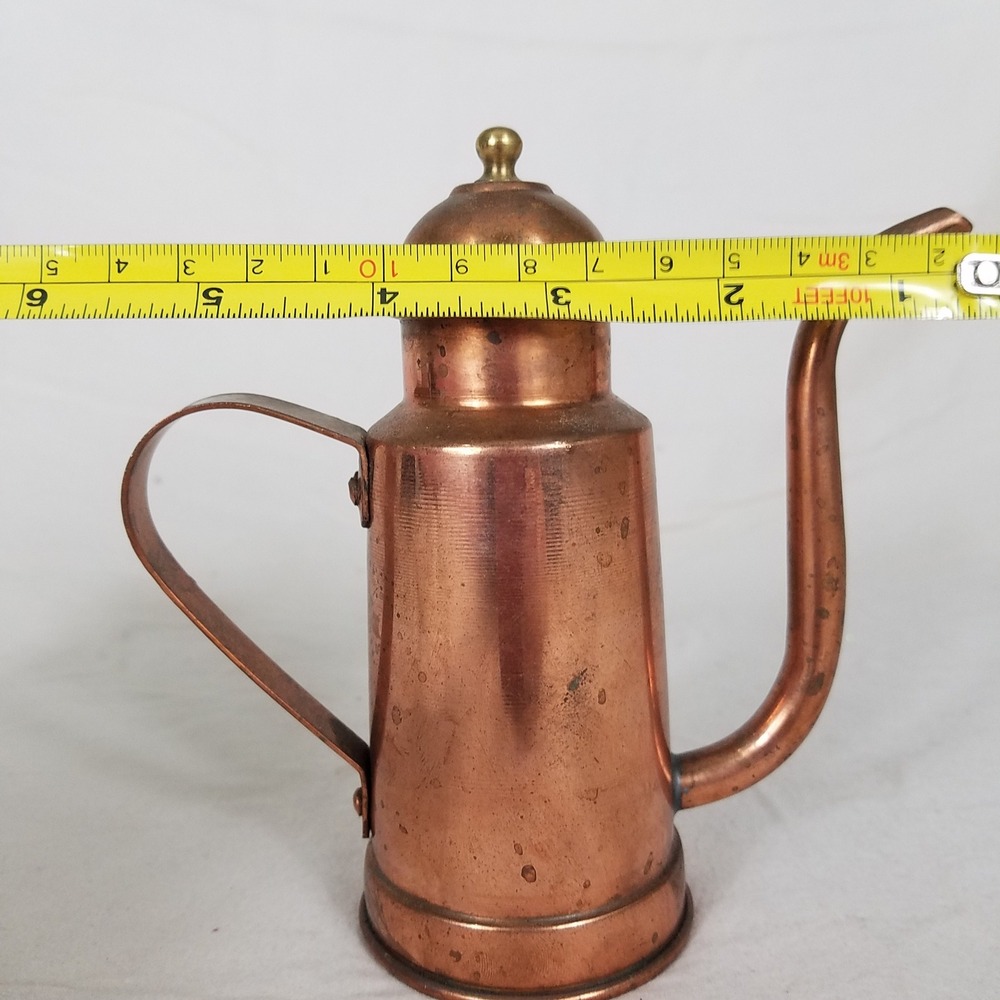 Vintage Copper Water/Oil Can Pitcher Copper Good Gooseneck Spout Patina cruet - Picture 10 of 10